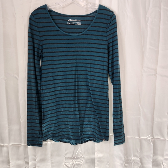 Eddie Bauer Size Medium  Women's Teal Striped Long Sleeve Top - Picture 1 of 6